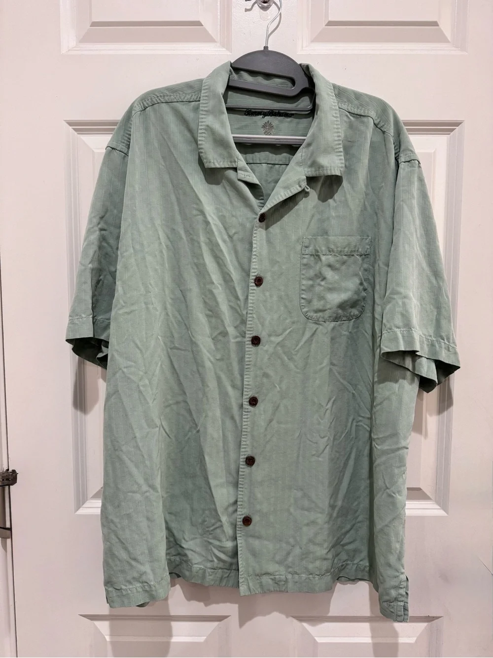 Tommy Bahama Men's Short-Sleeve Button-Up Shirt Sage Green 100% Silk Size XL/TG